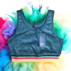 Women' Size Small Velour Cropped Tank Top Green Active wear